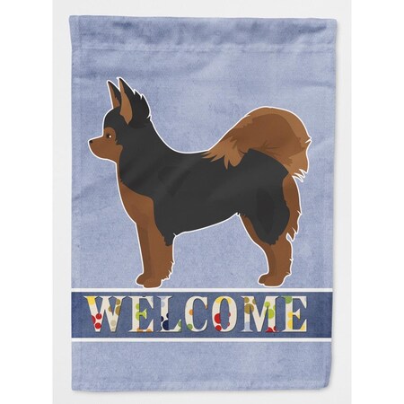 Carolines Treasures Black & Tan Pomchi Welcome Flag Canvas House Size CK3765CHF